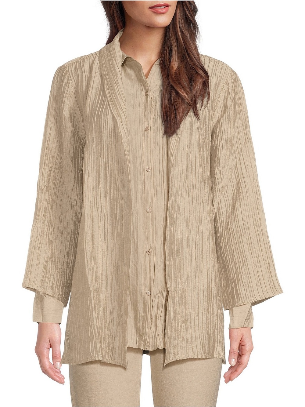 NWT Eileen Fisher Crinkle Shimmer High Collar Bracelet Sleeve Open Front Jacket